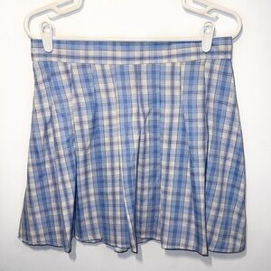 Blue and White Plaid Pleated Tennis Skirt